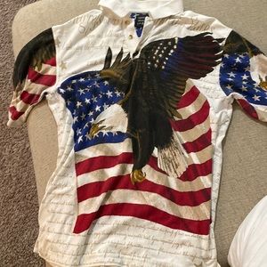 Polo Shirt with the United States written all over it.
